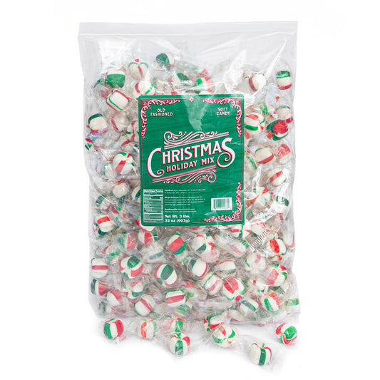 Stewart - Red & Green Striped Soft Peppermint Puffs, Festive Peppermint Candy | Not Just for Christmas | Individually Wrapped Candy Bulk Pack [2lb Bag] - Perfect for Bowls - Made in USA