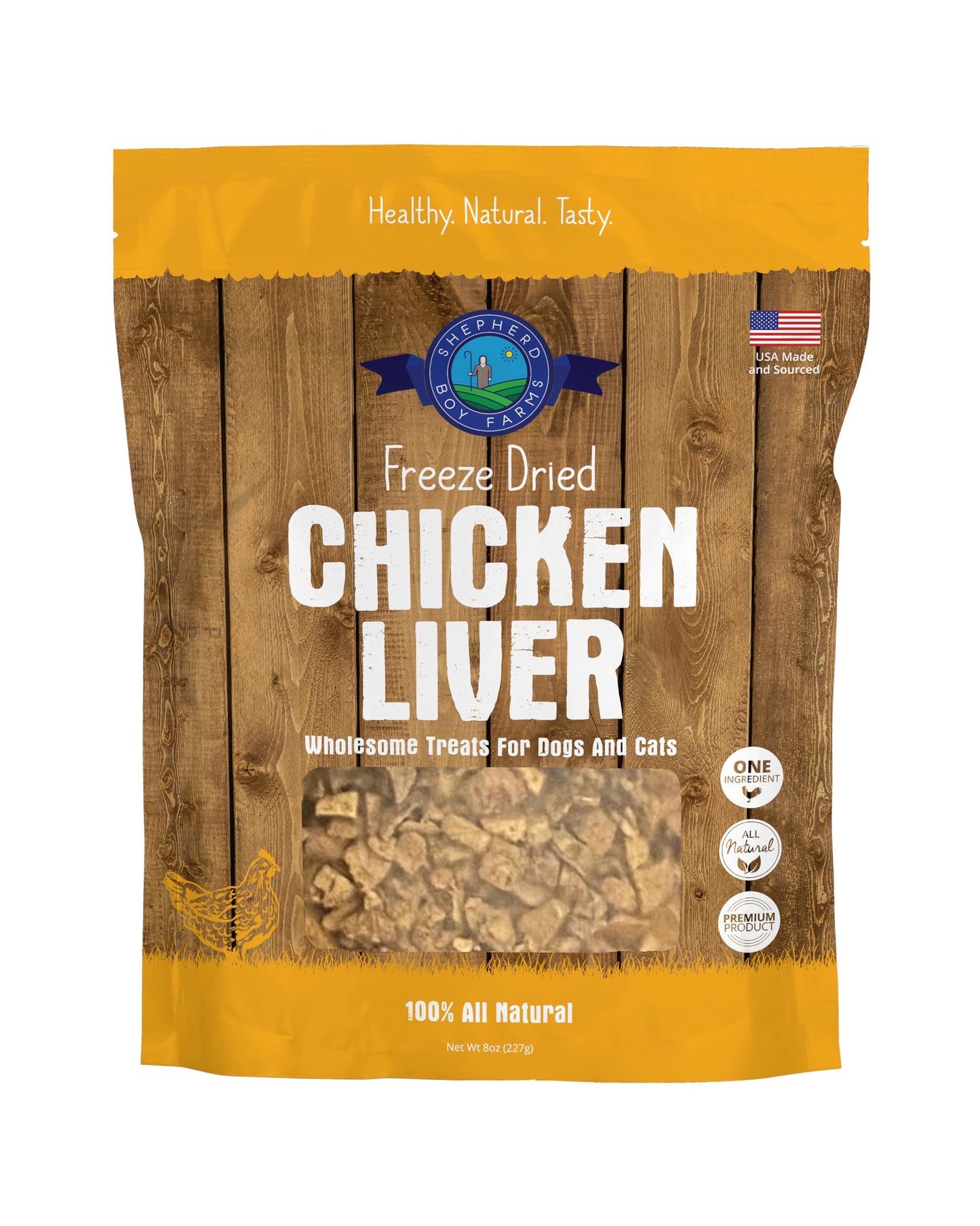 Shepherd Boy Farms Freeze Dried Dog and Cat Treats, Chicken Liver, All Natural Single Ingredient Freeze-Dried Dog Treat & Snacks, Made in USA, High Protein, Essential Nutrition Raw Food, 8oz