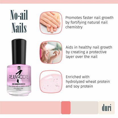 duri Rejuvacote 1 Nail Growth System - Original Maximum Strength Formula - Nail Strengthener and Nail Growth - Base and Top Coat - Pack of 2-0.45 fl. oz.