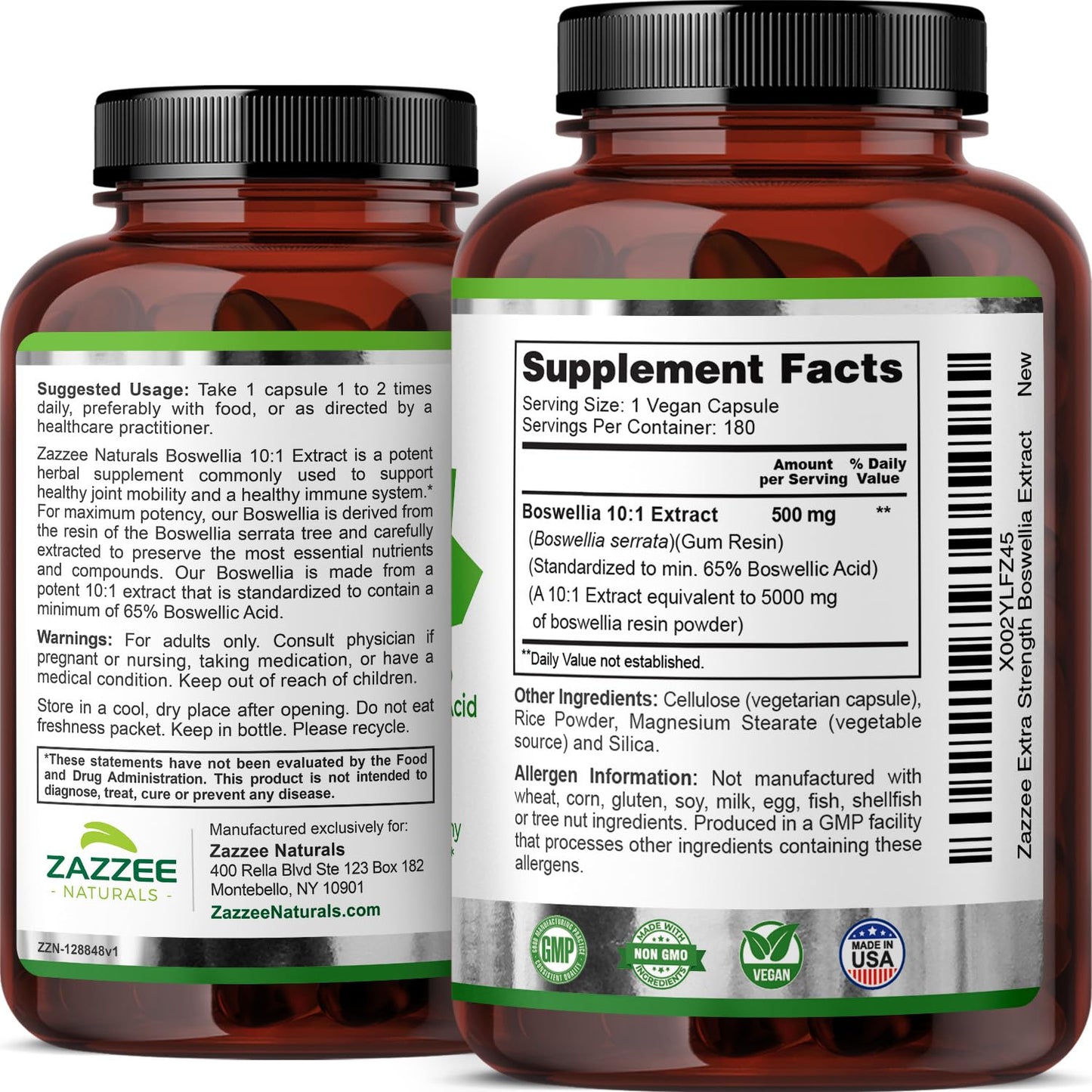 Zazzee Extra Strength Boswellia Serrata 10:1 Extract, 5000 mg Strength, 65% Boswellic Acid, 180 Vegan Capsules, 6 Month Supply, Standardized 10X High Potency, 100% Vegetarian, All-Natural, Non-GMO