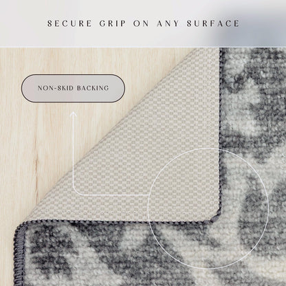 Maples Rugs Exeter Floral Area Rugs – Made in USA – Washable, Non Slip Indoor Carpet for Entryway, Foyer, Kitchen, and Bathroom, 30" x 46", Grey