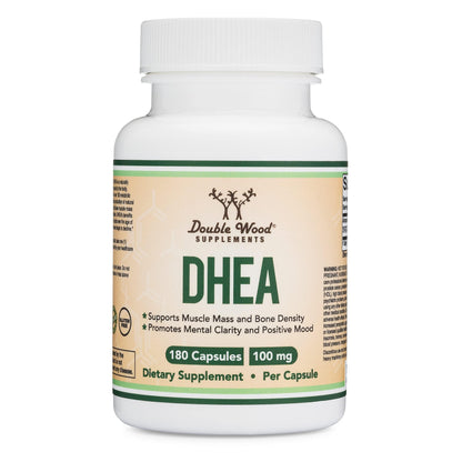 DHEA 100mg | 180 Capsules | Max Strength 6 Month Supply | Third Party Tested | Hormone Balance & Healthy Aging by Double Wood