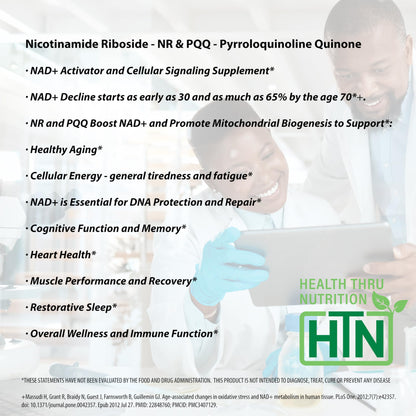Health Thru Nutrition NAD+ Activator | NR with PQQ | 300mg Nicotinamide Riboside + 20mg PQQ | Mitochondria Maximizer | Non-GMO | Pack of 60