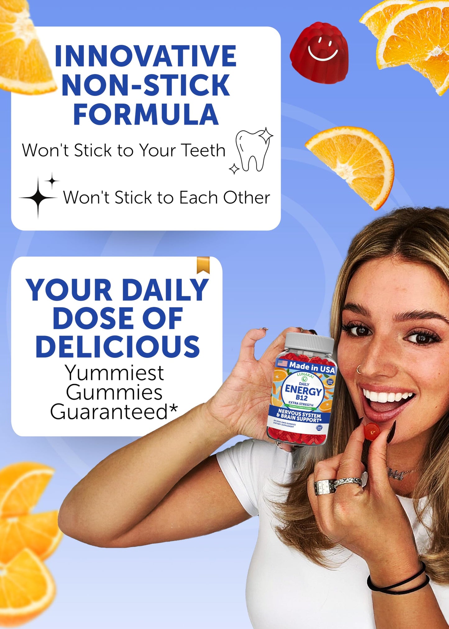 Lunakai Energy Gummies – USA Made Natural Energy Supplements – Vegan Vitamin B12 Gummies for Women & Men – Delicious Methyl B12 3000 mcg, 60ct