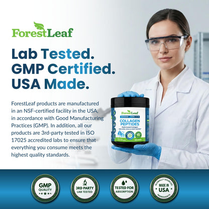 ForestLeaf Collagen Peptides Powder Unflavored - Hydrolyzed Grass Fed Keto Collagen Protein Powder Type 1, 2 & 3 - Vital Hair, Skin, Nails, Joints, Recovery, 11g Per Serving