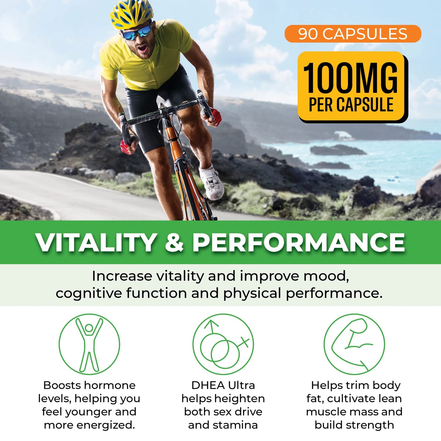 DHEA 100mg | DHEA Supplement for Women | DHEA Supplement for Men | Pure High Strength Micronized Dehydroepiandrosterone | Supports Energy, Hormone Balance, Anti-Aging, Mood | 90 Caps (3-Month Supply)