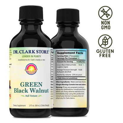 Dr Clark Store Green Black Walnut Hull Tincture - Highly Potent Formula with Black Walnut Extract - All Natural Intestine Support Black Walnut Tincture Comes with a Dropper, 2 fl. oz (60cc)