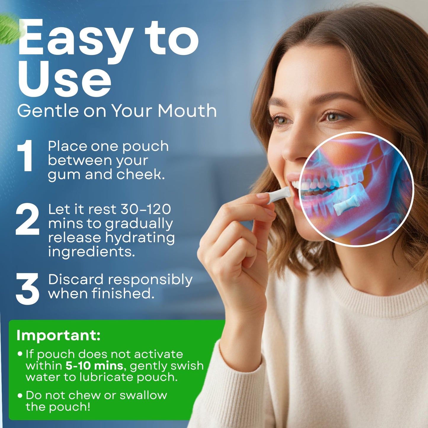OPS Cool Rush 4-1 Oral Moisturizing Pouch - Breath Mints Pouches, Xylitol Mints Pouches, Mouth Moisturizer | Saliva Substitute | Contains Xylitol & Menthol (Mint)