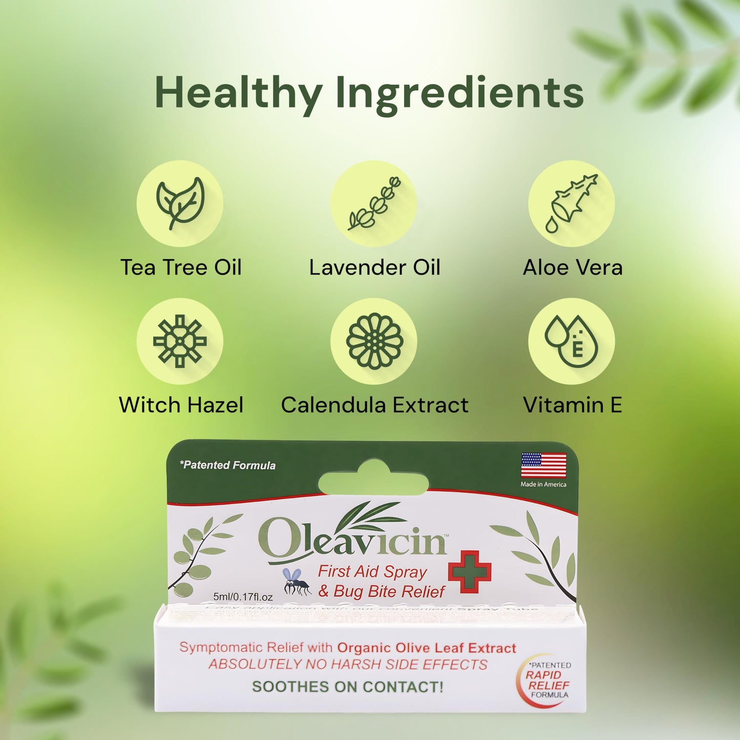 Oleavicin First Aid Spray & Bug Bite Relief - 1 Pack – Organic Olive Leaf Extract | Fast-Acting Relief for Minor Skin Irritations, Bug Bites & Burns | Natural & Clinically Proven | 0.17 oz (5ml)