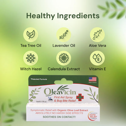 Oleavicin First Aid Spray & Bug Bite Relief - 1 Pack – Organic Olive Leaf Extract | Fast-Acting Relief for Minor Skin Irritations, Bug Bites & Burns | Natural & Clinically Proven | 0.17 oz (5ml)
