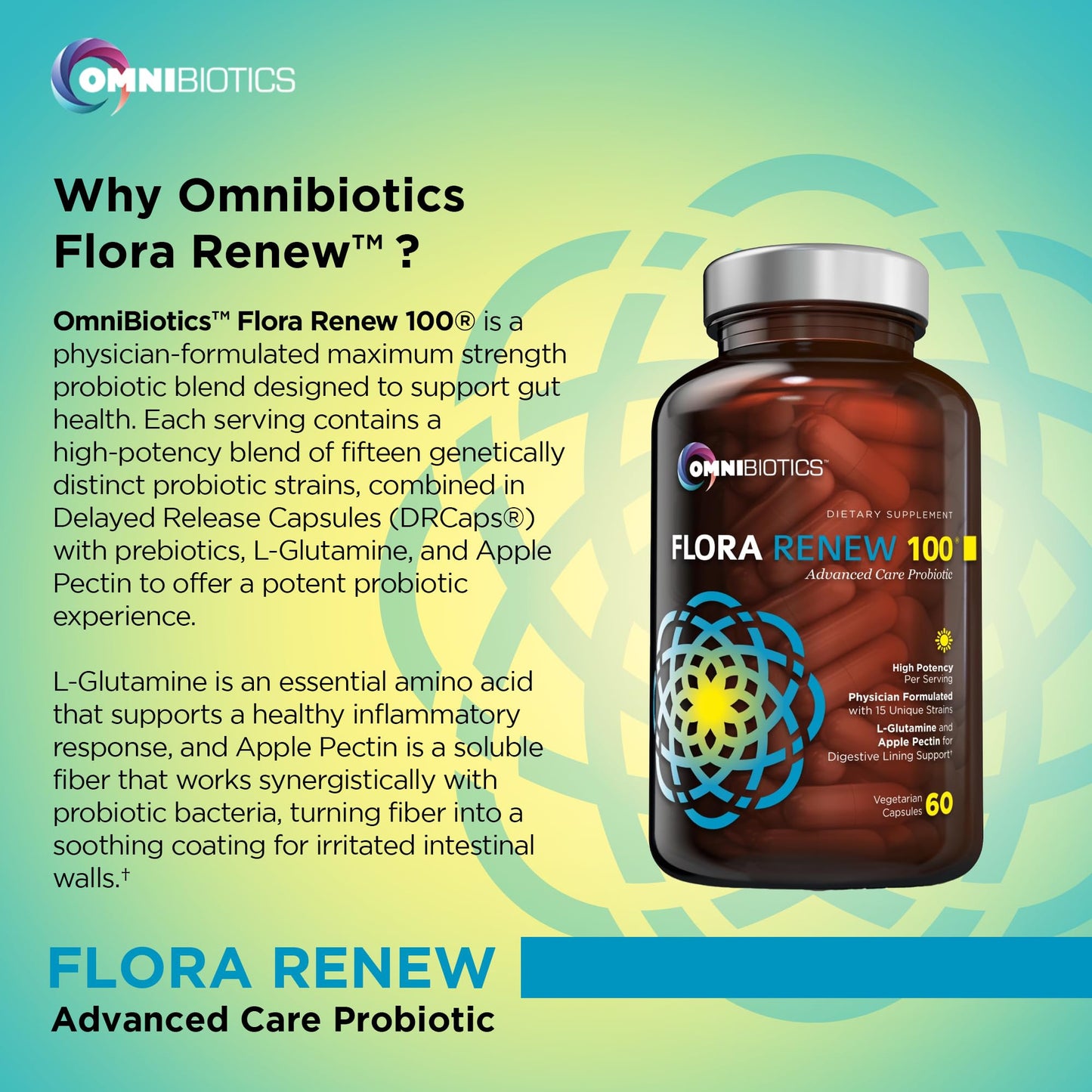 100 Billion Probiotics - 15-Strain Probiotic for Women & Men, DRCaps Delayed Release, Prebiotics, L-Glutamine, Apple Pectin, Gut Lining Support, Shelf Stable, Non-GMO, 60 Vegan Capsules for Adults