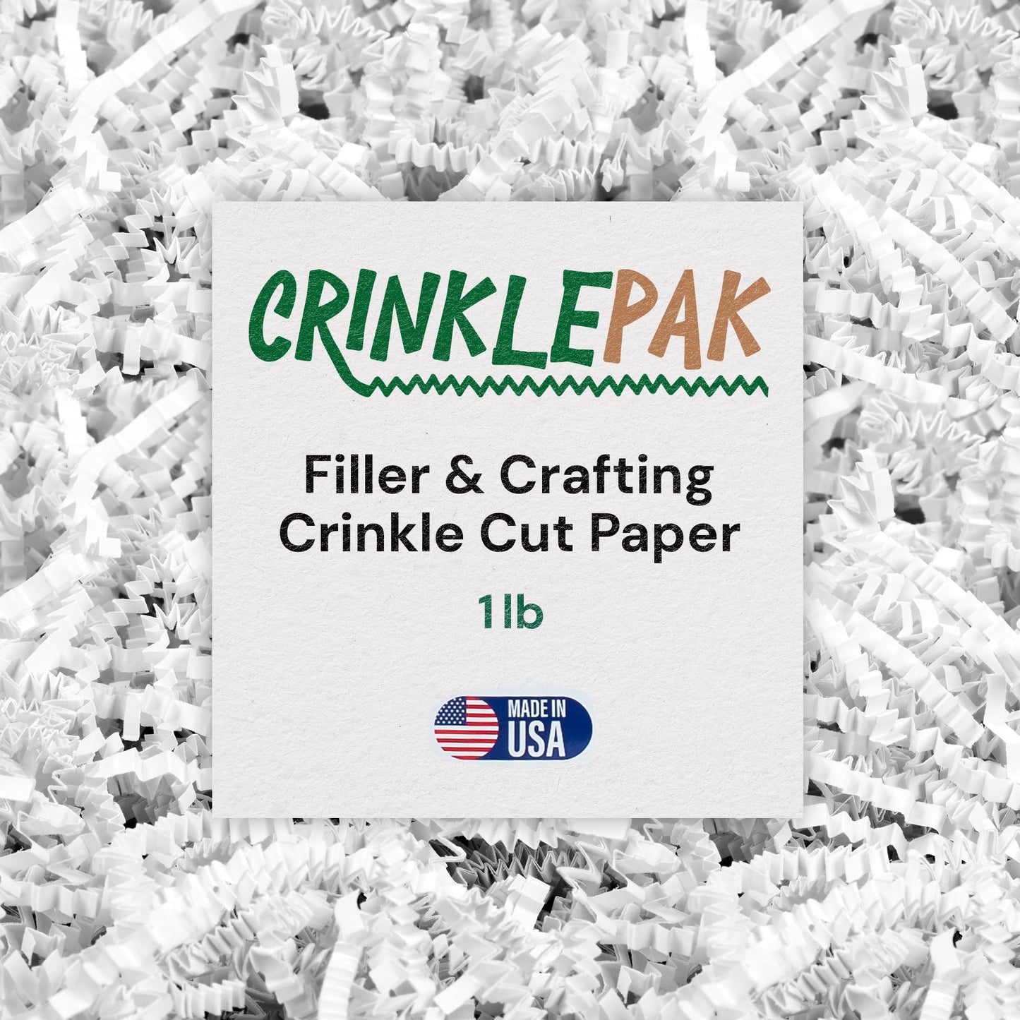 CrinklePak 1LB USA Made White Crinkle Paper Filler | Great Shredded Paper For Gift Baskets, Shipping Packages, Gift Box, Basket Filler, Birthdays, Weddings, Anniversaries | White Crinkle