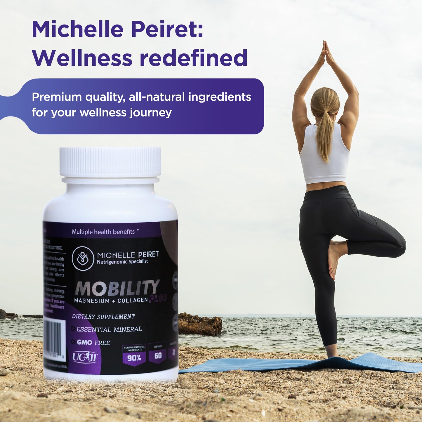 Michelle Peiret Mobility - Magnesium + Collagen Supplement with Hyaluronic Acid & Vitamin C | Supports Bones, Joints & Muscles | Gluten-Free & Non-GMO | 60 Capsules for Men & Women