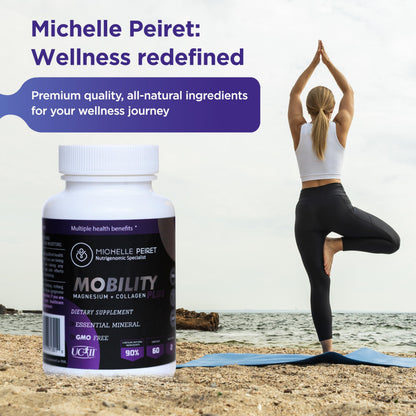 Michelle Peiret Mobility - Magnesium + Collagen Supplement with Hyaluronic Acid & Vitamin C | Supports Bones, Joints & Muscles | Gluten-Free & Non-GMO | 60 Capsules for Men & Women