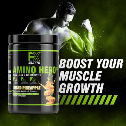 FXSUPPS Amino Hero Diced Pineapple Flavor(25 Servings)|Post-Workout Recovery Drink for Men and Women|Energy Powder Mix with BCAA, EAA, and Electrolytes|Promotes Endurance and Healthy Muscles - 1 Pack