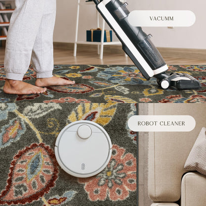 Maples Rugs Gardena Floral Area Rugs – Made in USA – Low Pile, Non Slip Pet–Friendly Mat for Bedroom, Office, Living & Dining Room, 5' x 7', Gray