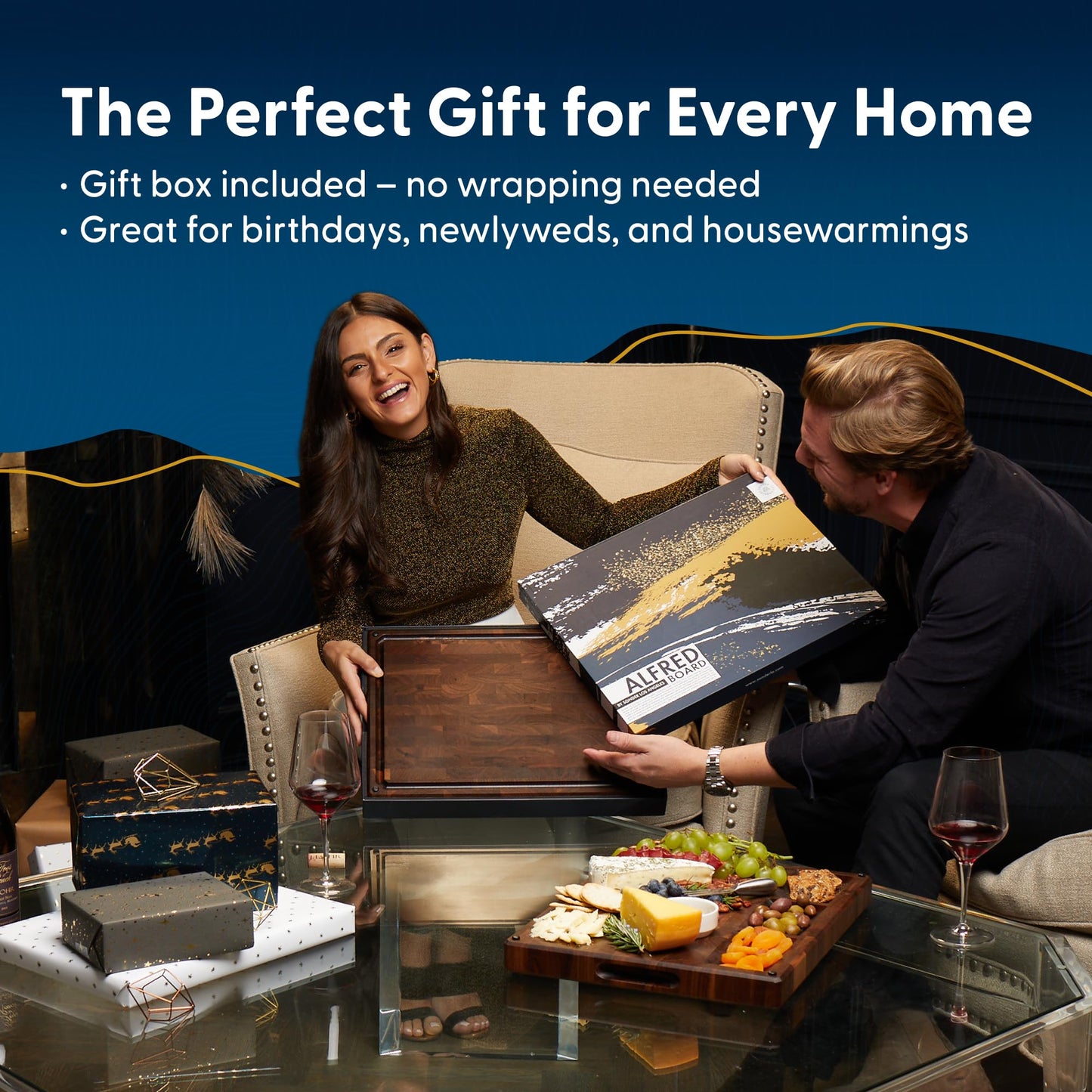 Sonder Los Angeles Alfred Cutting Board Made in USA | Black Walnut End Grain Cutting Board for Kitchen with Non-Slip Feet, Juice Groove, Sorting Compartments | Gift Box Included | 17x13x1.5 in