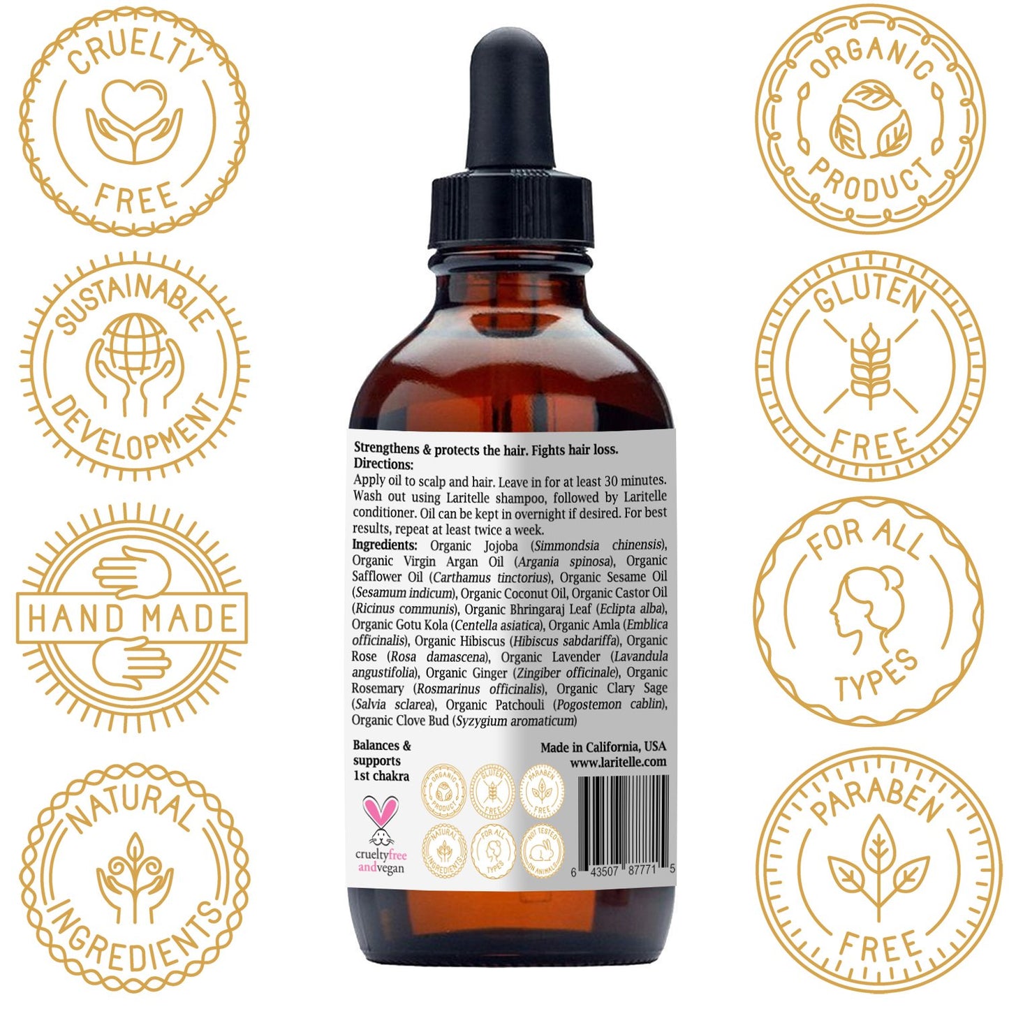 Laritelle Organic Hair Loss Treatment for Men and Women | Fortifying, Strengthening and Follicle Rejuvenating | Stops Hair Shedding, Promotes New Hair Growth | GMO-free. Vegan | 4 oz