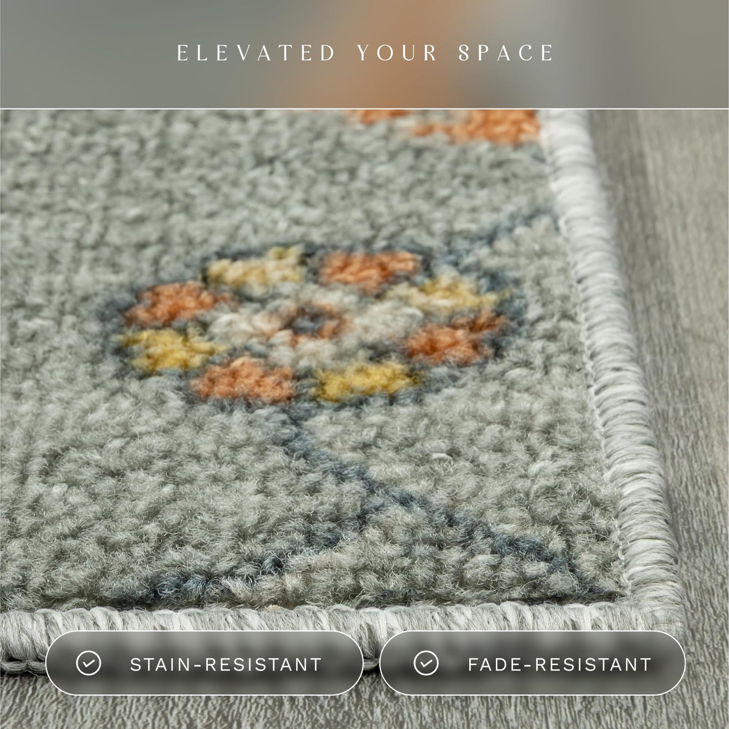 Maples Rugs Fleur Contemporary Motif Kitchen Rugs Non Skid Accent Area Carpet [Made in USA], Radiant Grey, 1'8 x 2'10