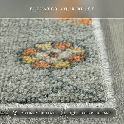 Maples Rugs Fleur Contemporary Motif Kitchen Rugs Non Skid Accent Area Carpet [Made in USA], Radiant Grey, 1'8 x 2'10