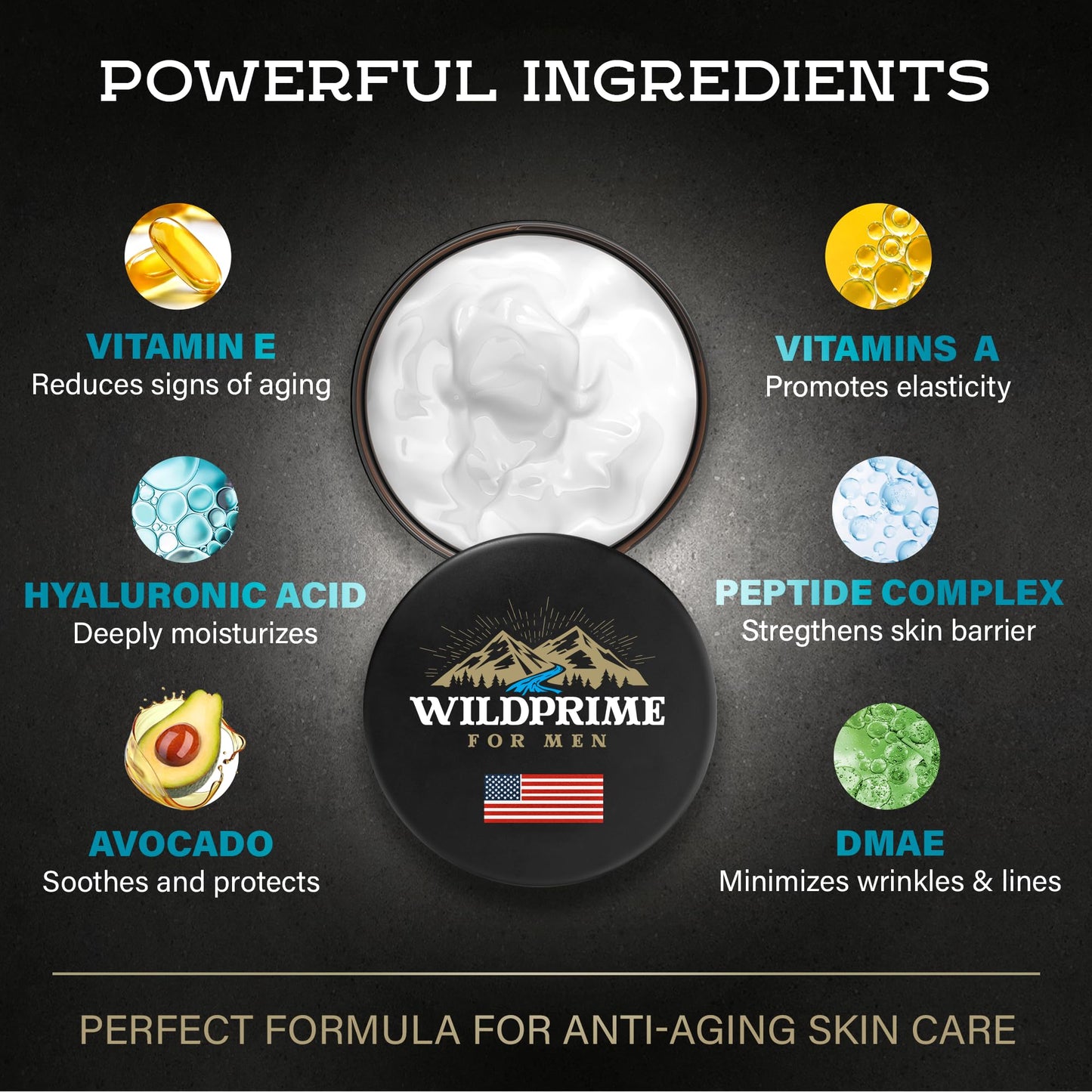 Men's Face Moisturizer Cream - Anti Aging & Wrinkle - Made in USA - Collagen, Hyaluronic Acid, Vitamins E & A, Avocado Oil - After Shave Lotion - Age Facial Skin Care, Day & Night Moisturizing