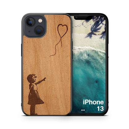 WUDN Slim Wooden Phone Case (Banksy Balloon Girl) Compatible with iPhone 13