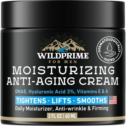 Men's Face Moisturizer Cream - Anti Aging & Wrinkle - Made in USA - Collagen, Hyaluronic Acid, Vitamins E & A, Avocado Oil - After Shave Lotion - Age Facial Skin Care, Day & Night Moisturizing