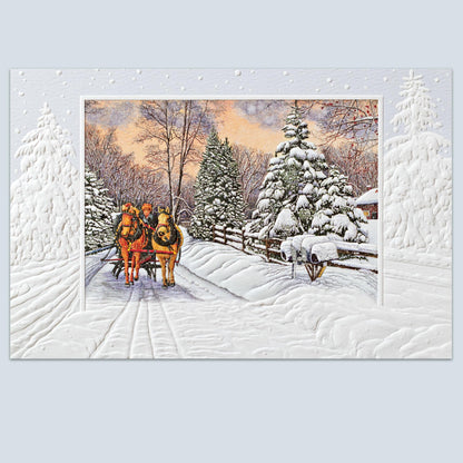Pumpernickel Press Embossed Christmas Greeting Cards Boxed Set – Jingle Bell Ride, 16 Count. Made in USA