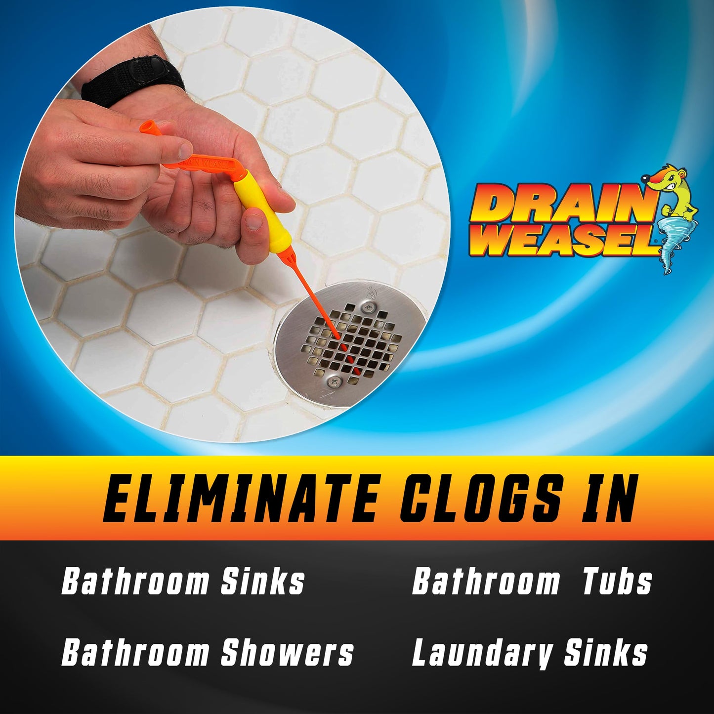 FlexiSnake Drain Weasel Sink Snake Hair Clog Remover Tool, Pipe, Bathroom, Bathtub Cleaner, 18-inch, Made in the USA