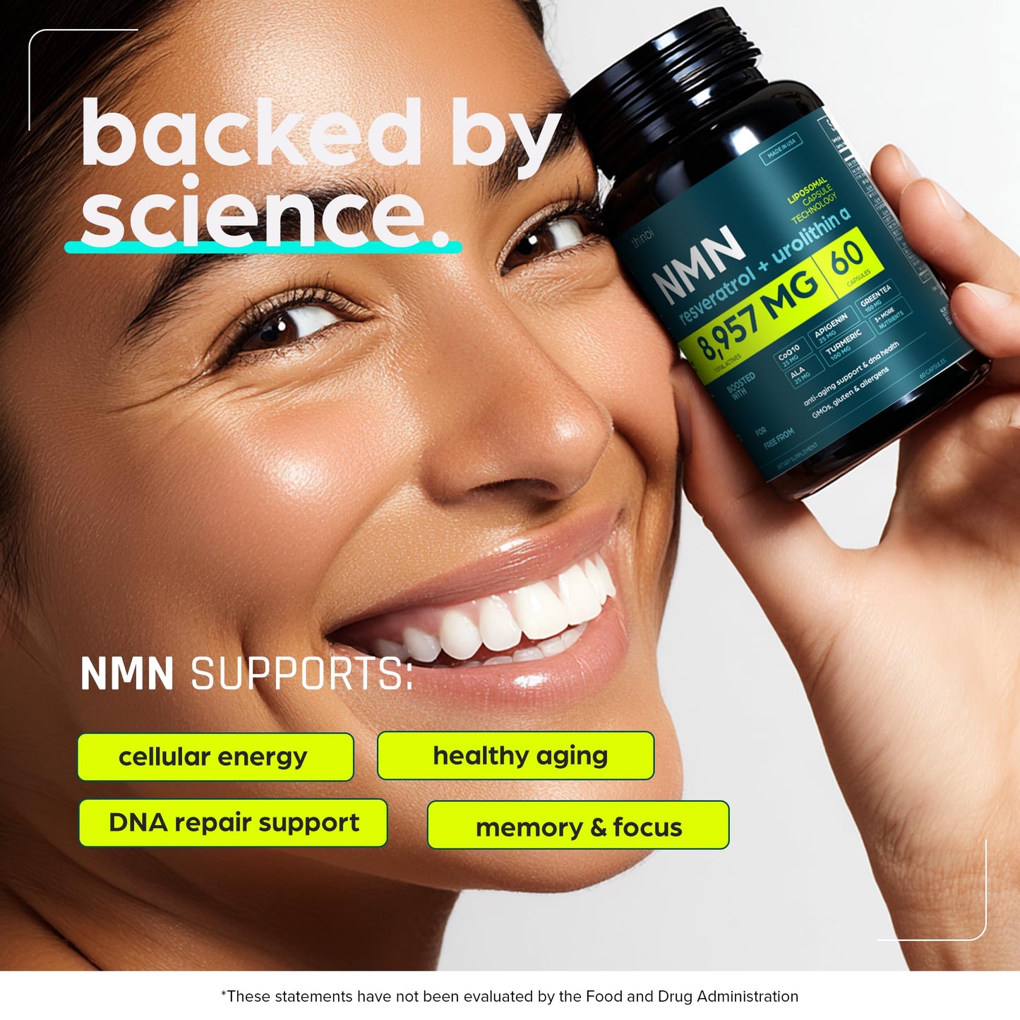NMN Supplement 8957mg with Real NAD+ Not Just a Booster | Urolithin A, Resveratrol, CoQ10, Alpha Lipoic Acid, Green Tea Extract | Cellular Longevity & Energy Support for Men & Women