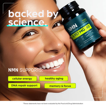 NMN Supplement 8957mg with Real NAD+ Not Just a Booster | Urolithin A, Resveratrol, CoQ10, Alpha Lipoic Acid, Green Tea Extract | Cellular Longevity & Energy Support for Men & Women