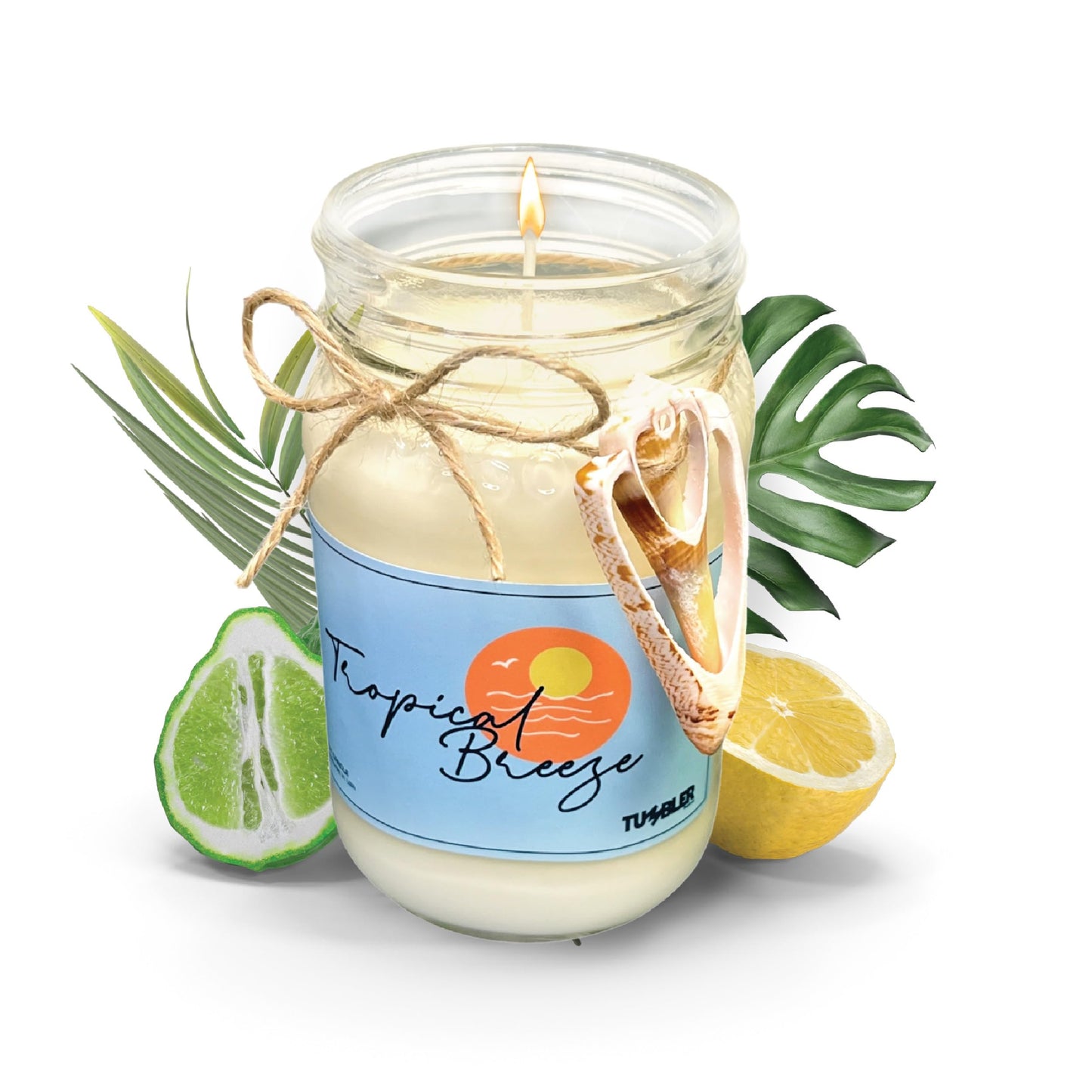 Beach Candle by Tumbler Home, Scented Soy Candle Made in USA, Beachy Candle Makes Great Coastal Decor, Long Lasting 90+ Hour Burn Time - Tropical Breeze