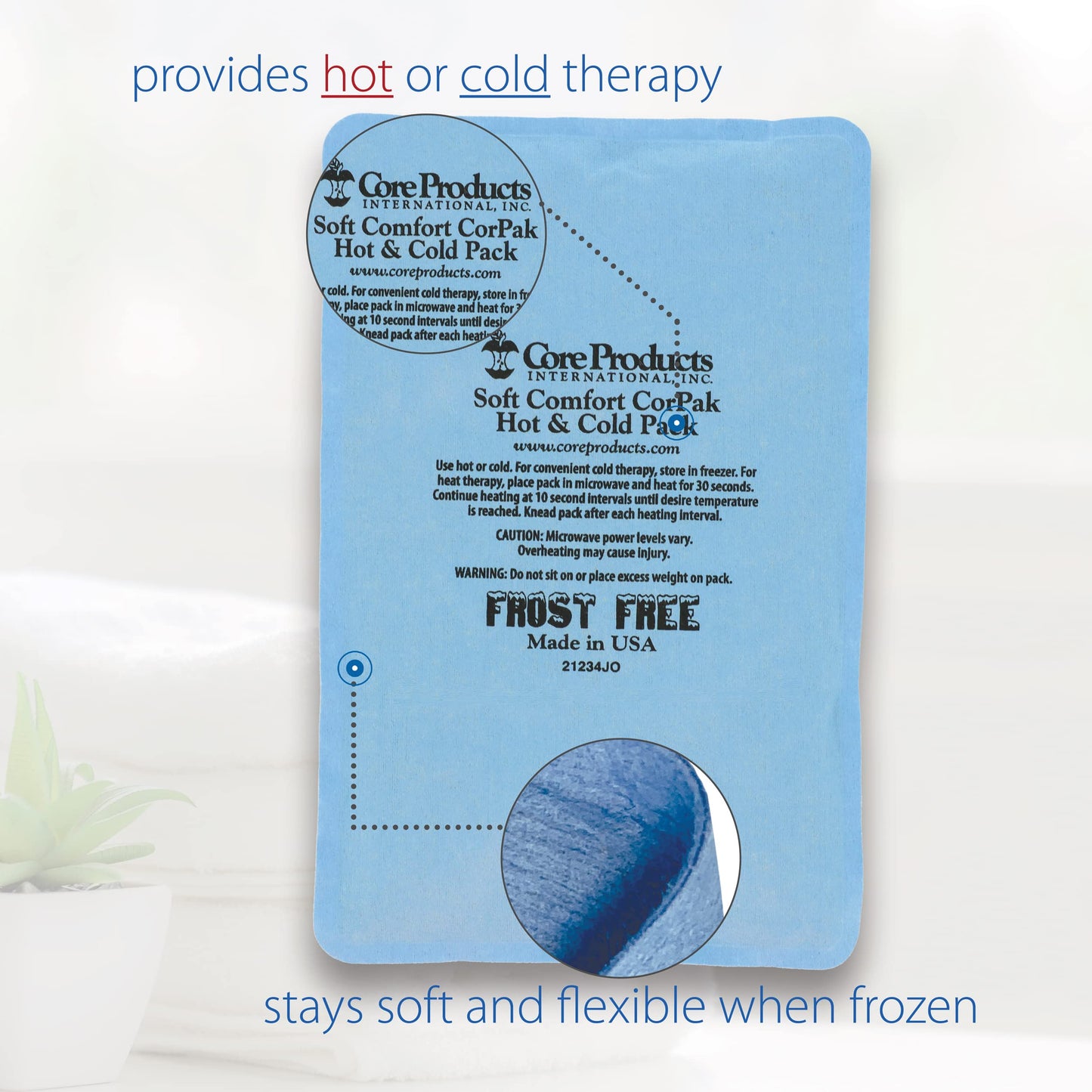 Core Products Soft Comfort CorPak, No Frost Hot and Cold Therapy Pack - 6" x 10", Made in The USA