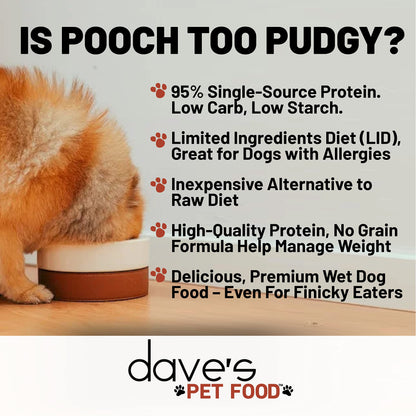 Dave's Pet Food Grain Free Wet Dog Food (95% Beef & Beef Liver), Made in USA Single-Source Protein, Limited Ingredients Added Vitamins & Minerals, 12.5 oz Cans (12 Pack)