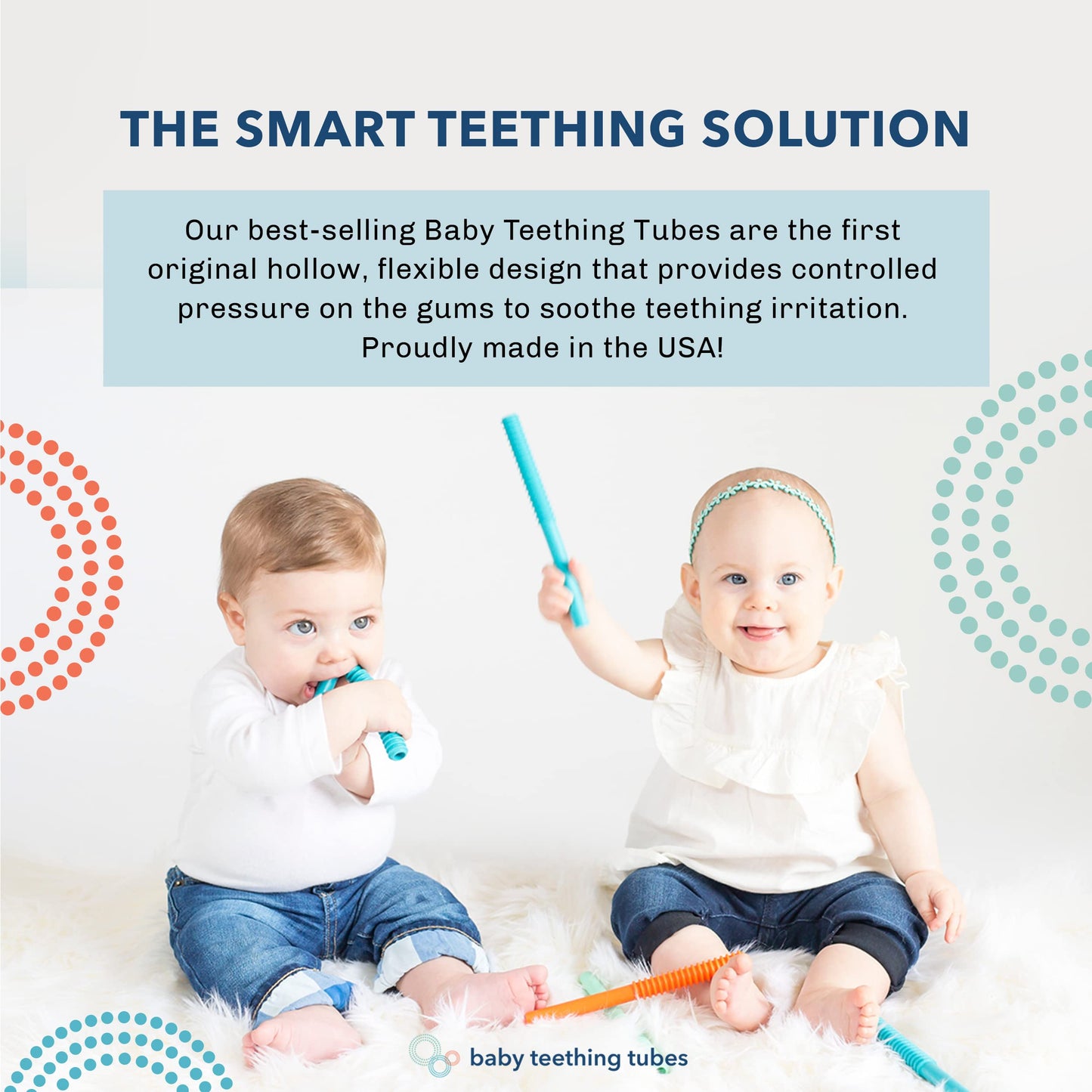 Baby Teething Tubes - Made in The USA Baby Teething Toys - Soft & Durable Infant Toys and Toddler Silicone Teether - 7 Inches, Orange - Baby Must Haves for Teething Relief - Food Safe & Easy to Clean