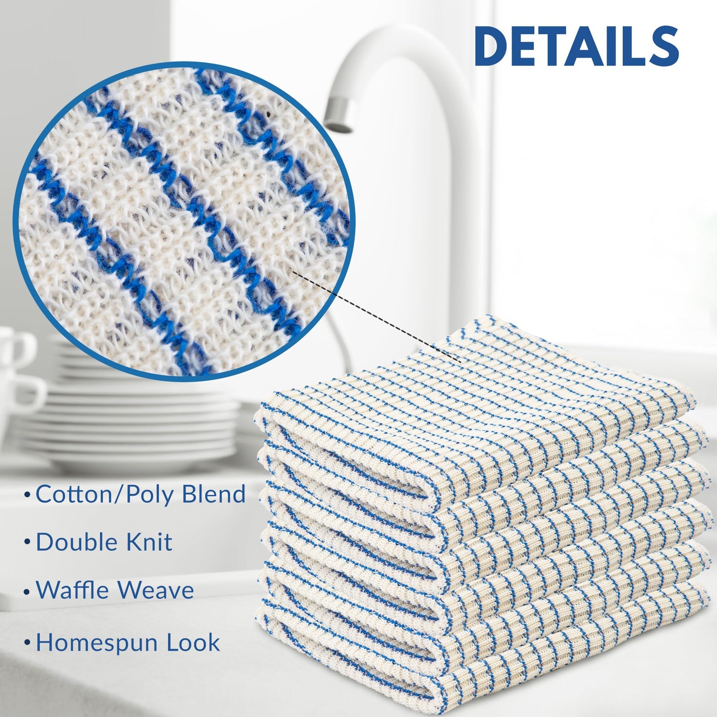 Eselect World's Best Kitchen Dish Cloths - Set of Blue Dishcloths for Washing Dishes - Absorbent Poly Cotton Waffle Weave Dish Rags, Made in USA