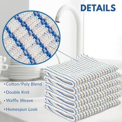 Eselect World's Best Kitchen Dish Cloths - Set of Blue Dishcloths for Washing Dishes - Absorbent Poly Cotton Waffle Weave Dish Rags, Made in USA