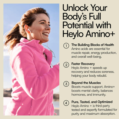 Heylo Amino+ Acid Supplement Blend - Essential Amino Acids with BCAAs for Muscle Recovery, Energy, and Protein Synthesis | Healthy Skin & Joints - Vegan, Non-GMO, 150 Tablets