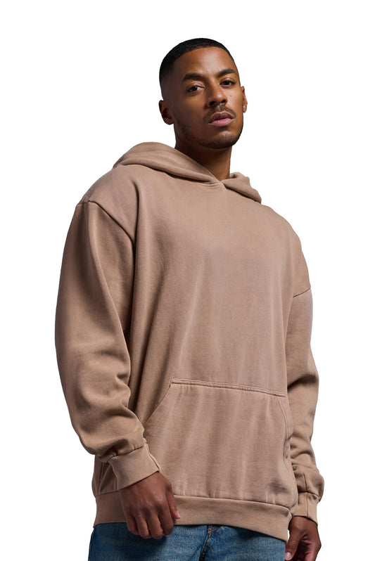 Expert Brand USA-Made Men's Oversized Heavyweight Cotton Pullover Hoodie, Desert, Large