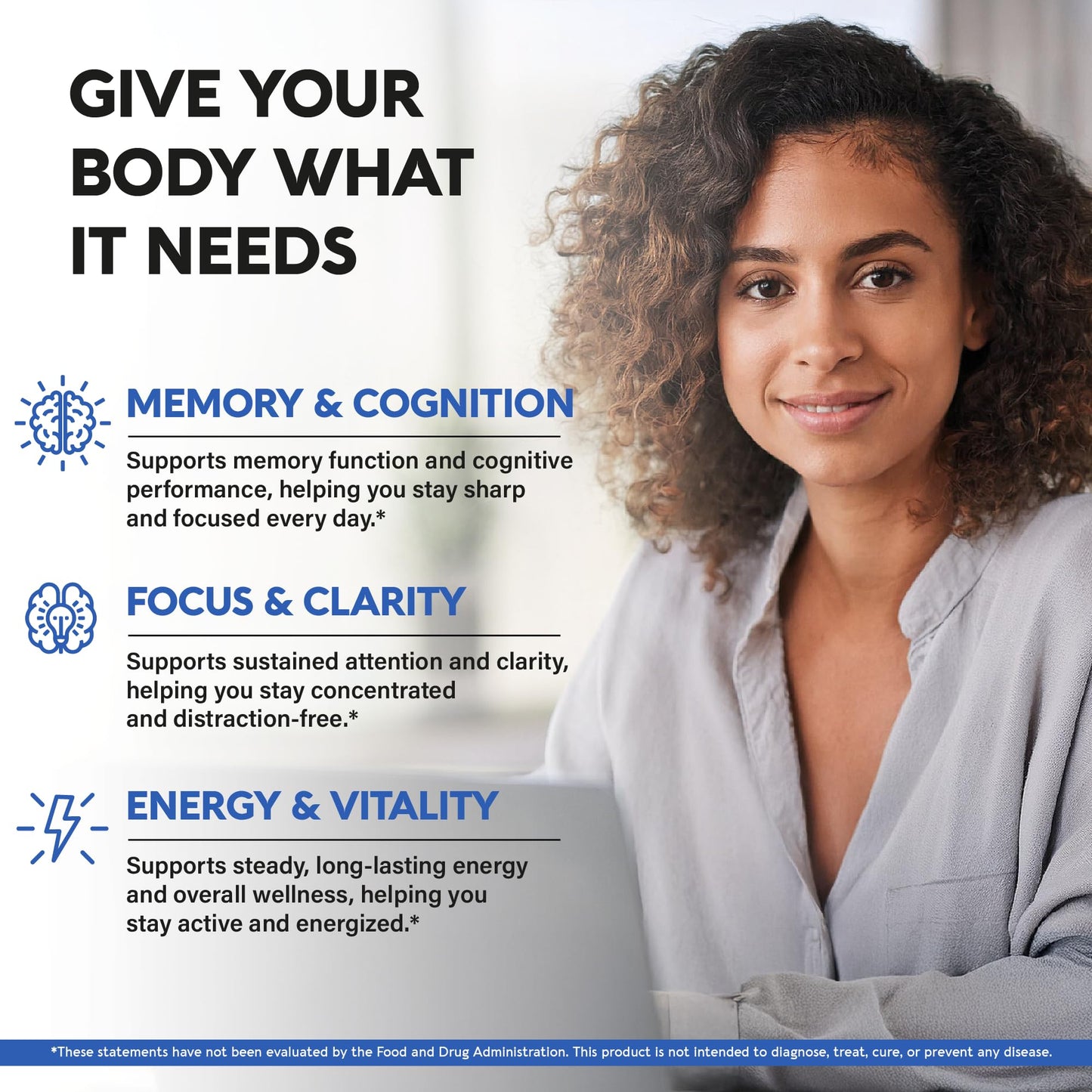 Brain Supplement for Memory & Focus 750 mg - Magnesium | L-Theanine | Bacopa Monnieri | Ginkgo Biloba | Lions Mane - 12in1 Nootropic Complex for Neuro Health - Caffeine-free - Made in USA, 60 Capsules