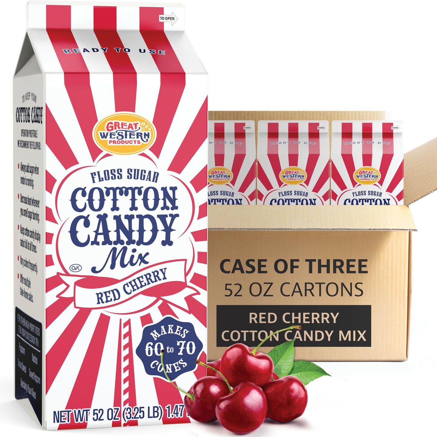 Premium America Red Cherry Cotton Candy Floss Sugar Carnival-Style Fluffy Fun, Pre-Mixed & Ready to Use for Parties, Events & Festivals 3.25 lb Cartons Case of 3