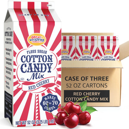 Premium America Red Cherry Cotton Candy Floss Sugar Carnival-Style Fluffy Fun, Pre-Mixed & Ready to Use for Parties, Events & Festivals 3.25 lb Cartons Case of 3