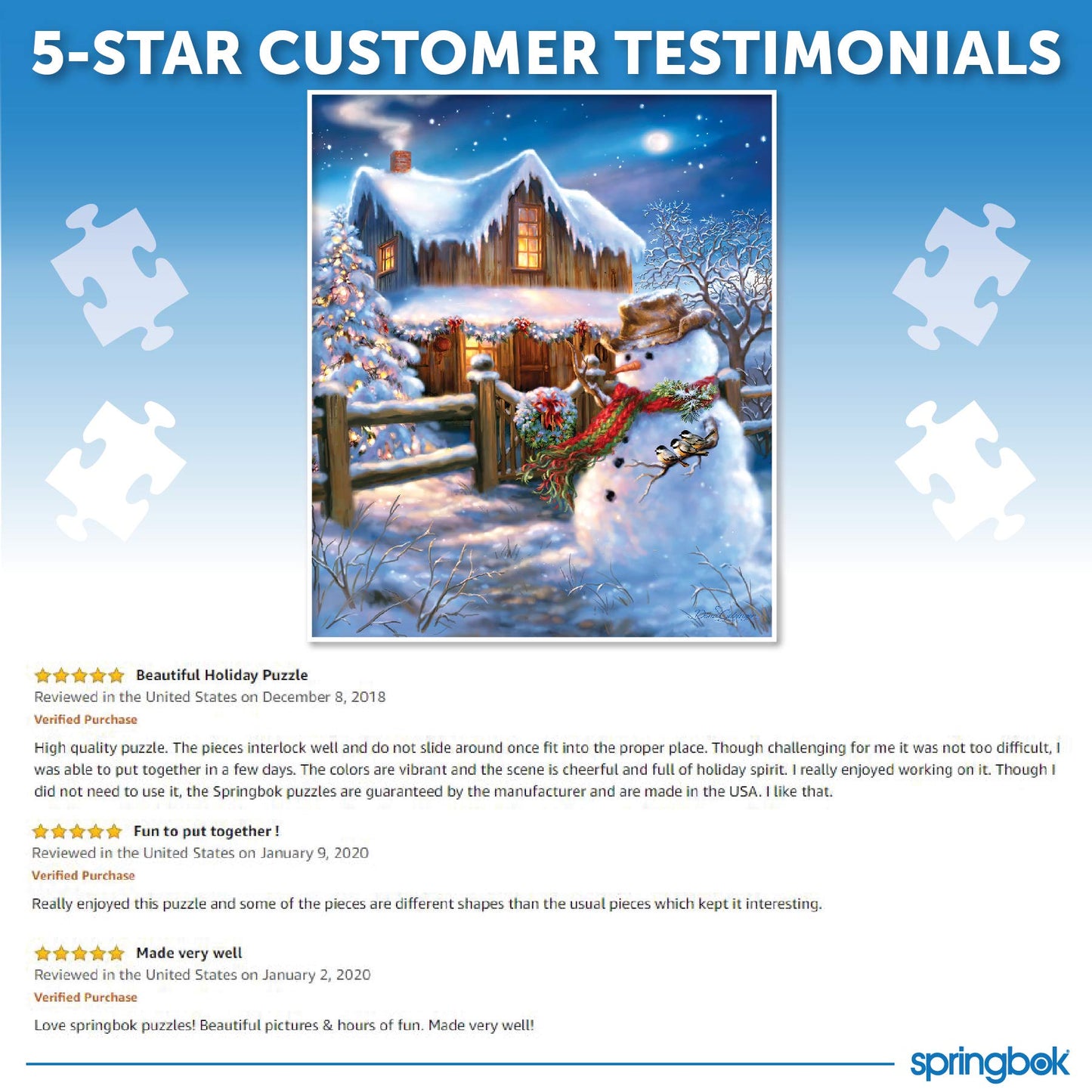 Springbok's 500 Piece Jigsaw Puzzle The Country Christmas - Made in USA