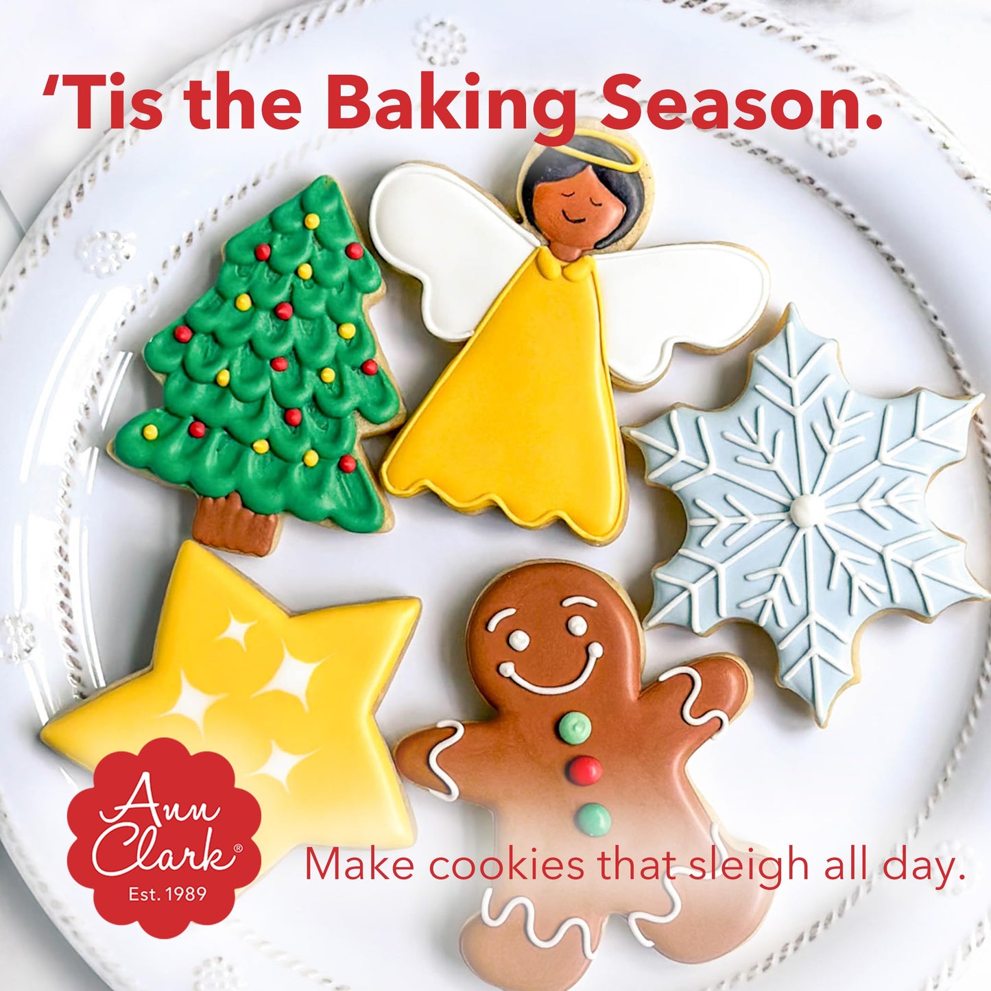 Ann Clark Cookie Cutters Faces of Christmas Cookie Cutters 3-Pc. Set Made in USA, Santa Face, Reindeer Face, Snowman Face