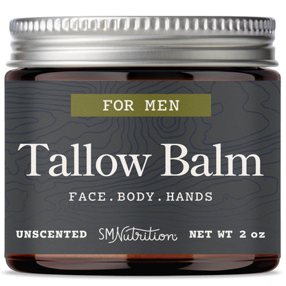 Beef Tallow Balm for Men | Face & Body | Men’s Beef Tallow for Skin Health & Barrier Support | Unscented | Moisturizing Face, Body & Hands Balm with Organic Beeswax | Grass-Fed & Cruelty-Free | 2 oz