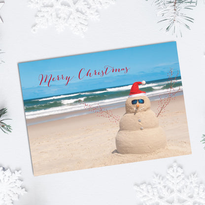 Canopy Street Masterpiece Beach Snowman Cards / 16 Merry Christmas Holiday Card Set With White Envelopes / 5 5/8" x 7 7/8" Winter Greeting Cards With Meaningful Inside Verse
