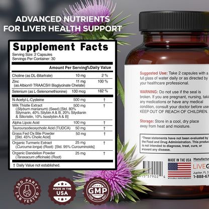 LIVEGOOD Liver Support Supplement for Liver Cleanse Detox, Milk Thistle and Dandelion Root, with Turmeric and Alpha Lipoic Acid for Overall Health (60 Count)
