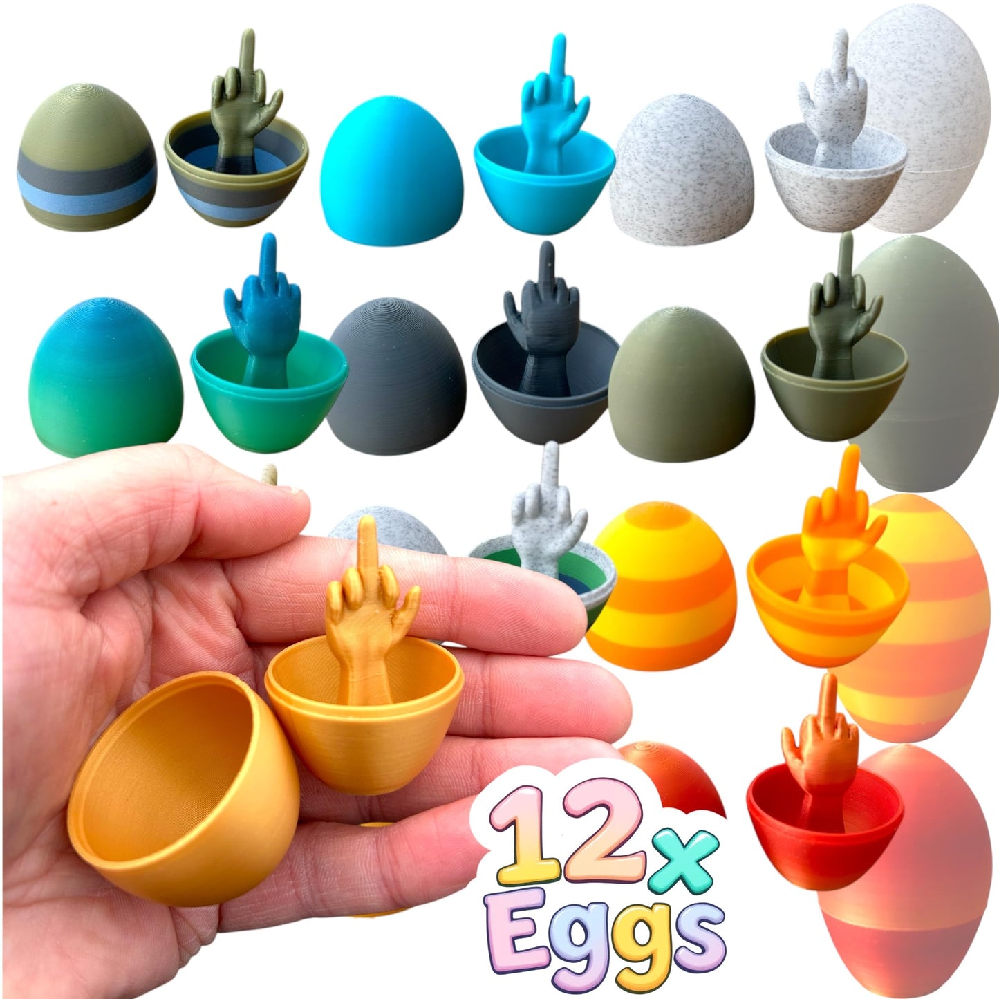 12 Pack of Middle Finger Easter Egg, Easter Gifts for Adults, Multicolored and Unique Designs, Perfect for Adult Easter Basket and Adult Easter Gifts