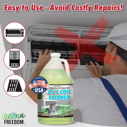 Nature's Freedom AC Coil Cleaner – 1 Gallon No Rinse Coil Cleaner for Air Conditioners, Mini Splits, Heat Pumps & Window Units – Non-Foaming, Metal-Safe Formula