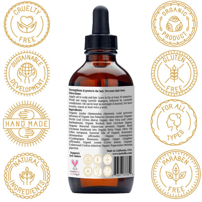 Laritelle Organic Hair Loss Prevention for Men & Women 4 oz | Prevents Hair Shedding, Promotes New Healthy Hair Growth & Scalp Health | Rosemary, Lemongrass, Ginger & Cedarwood | GMO-free. Vegan